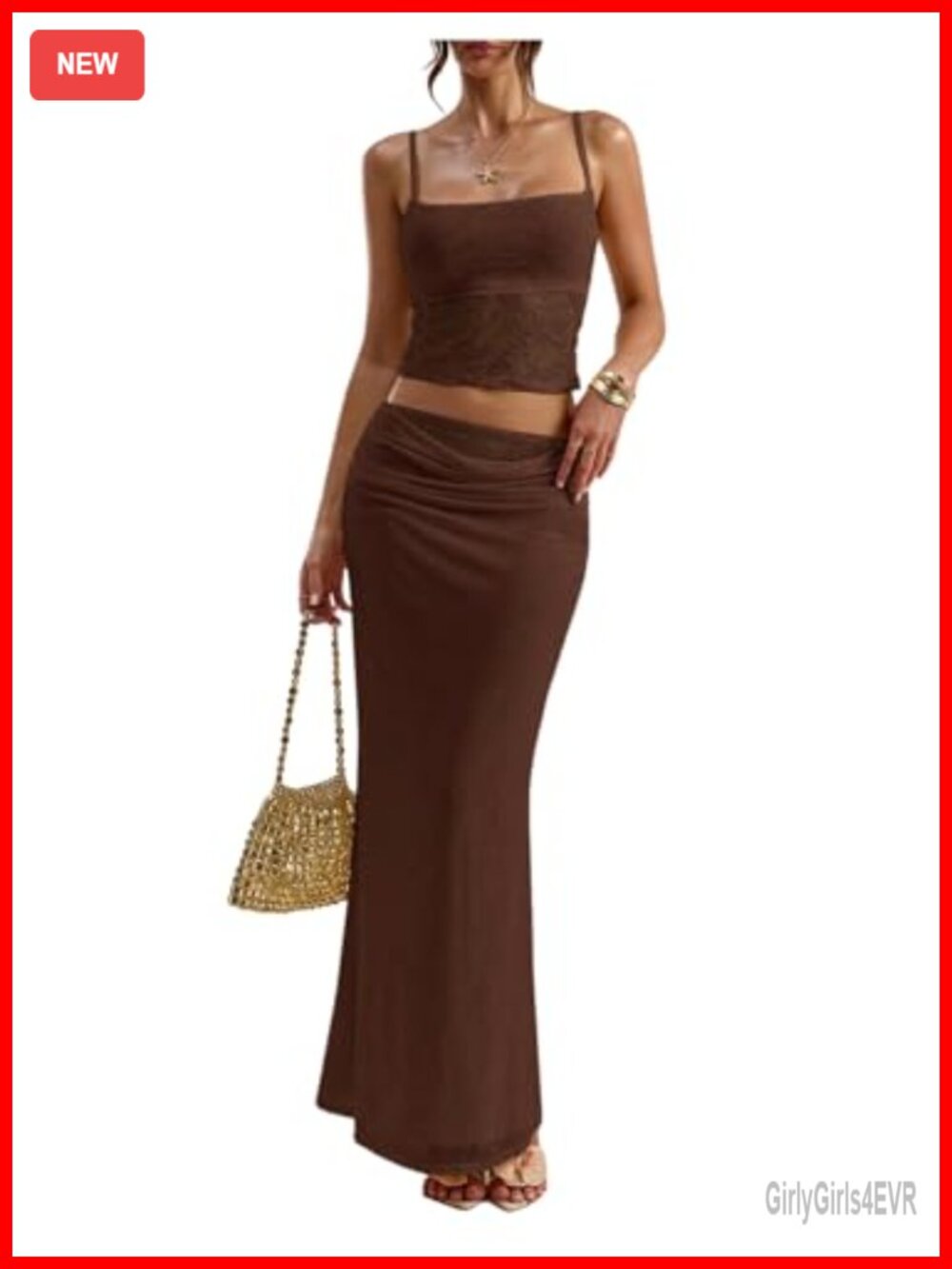 Two Piece Sheer Lace Cami Top and Maxi Skirt Matching Set